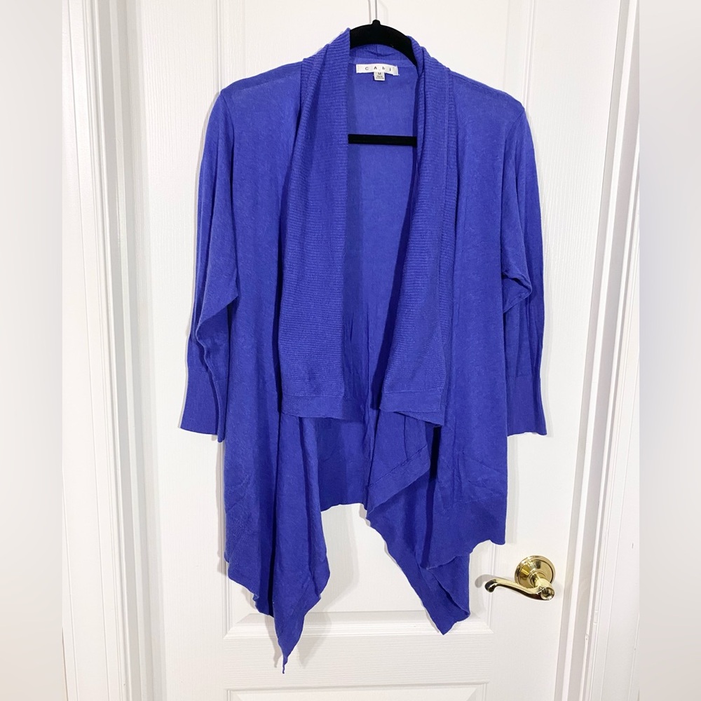CAbi Waterfall Open Front Cotton Knit Cardigan Royal Blue Size Medium